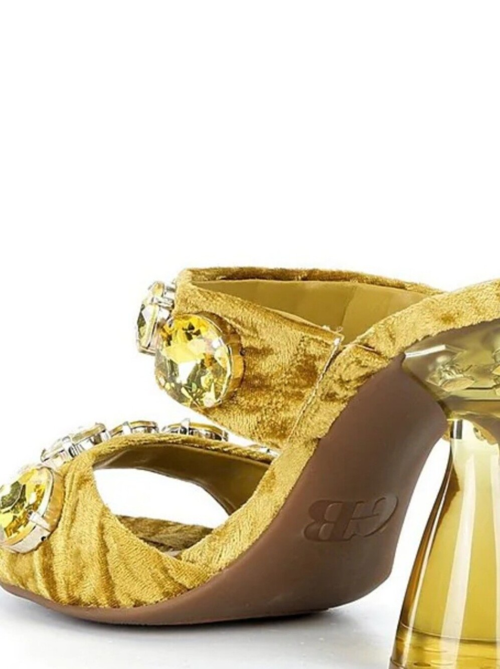 Gianni Bini Gold Velvet Jeweled Block Heel Sandals - Picture 3 of 6